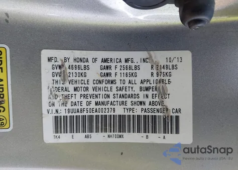 2014 Acura Tl 3.5 from USA, damaged, VIN 19UUA8F50EA002379